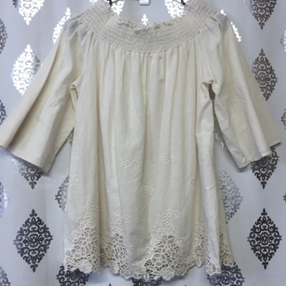MTS Boho 100% Cotton Cream Peasant Tunic Size Medium